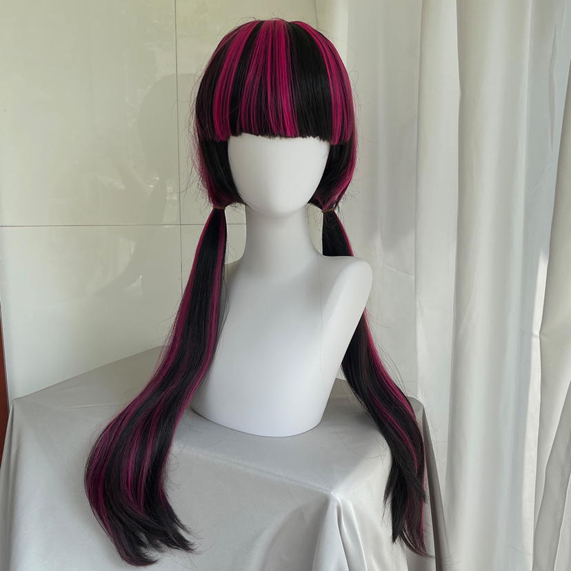 Anime Cosplay Long Black Hair - Wig Cosplay Draculaura Kualitas Tinggi, Rambut